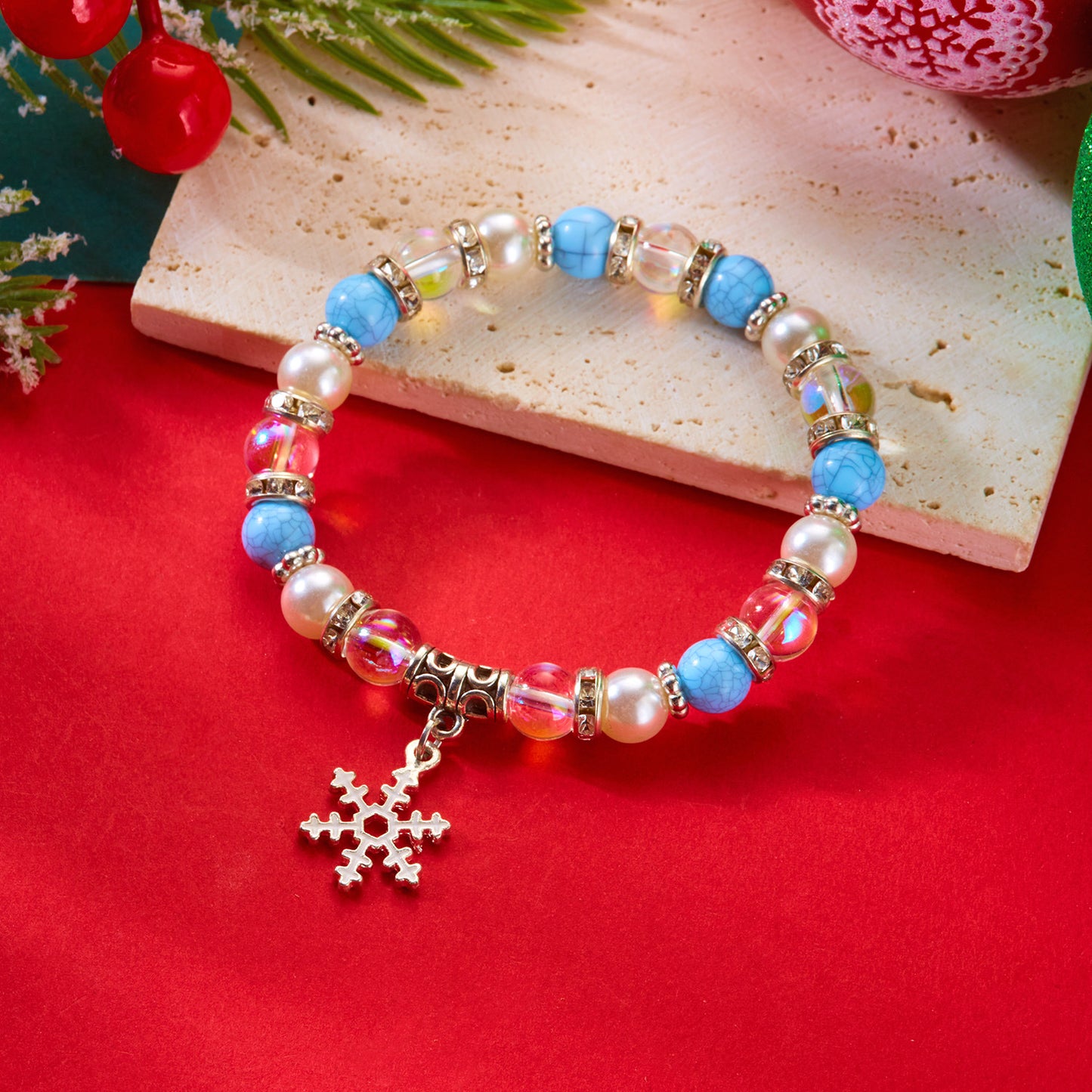 Juego de pulseras de abalorios con diseño navideño y dije de Papá Noel, pulseras de abalorios de aleación con acabado galvanizado para regalar en fiestas