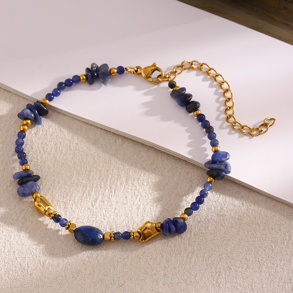 Bracciale da donna vintage di lusso in acciaio inossidabile placcato oro 18 carati con pietra naturale geometrica irregolare