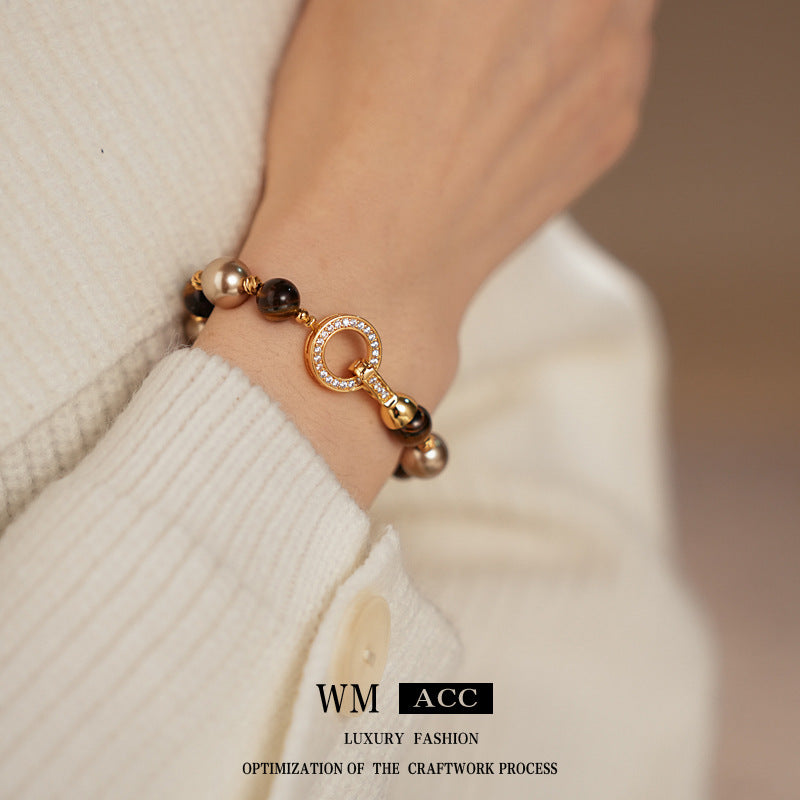 Vintage Geometric Bracelet in Copper with Gold Plating for Women, Elegant Office-Ready Hand Jewelry