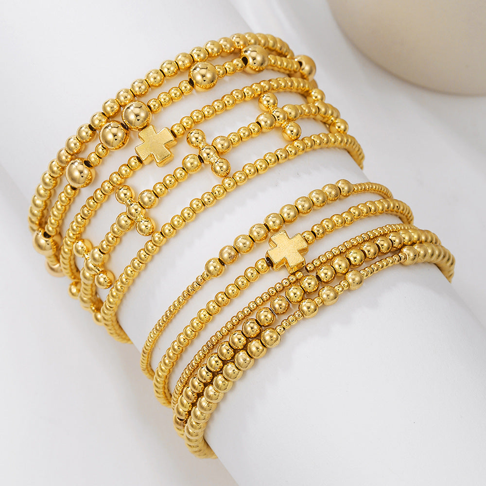 Fashion Round Cross Beaded Stretch Bracelet for Women