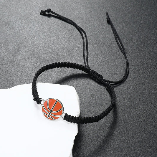 Vintage Zinc Alloy Drip Oil Soccer Ball Bracelet Unisex Handmade Waxed Cord Sports Fan Jewelry