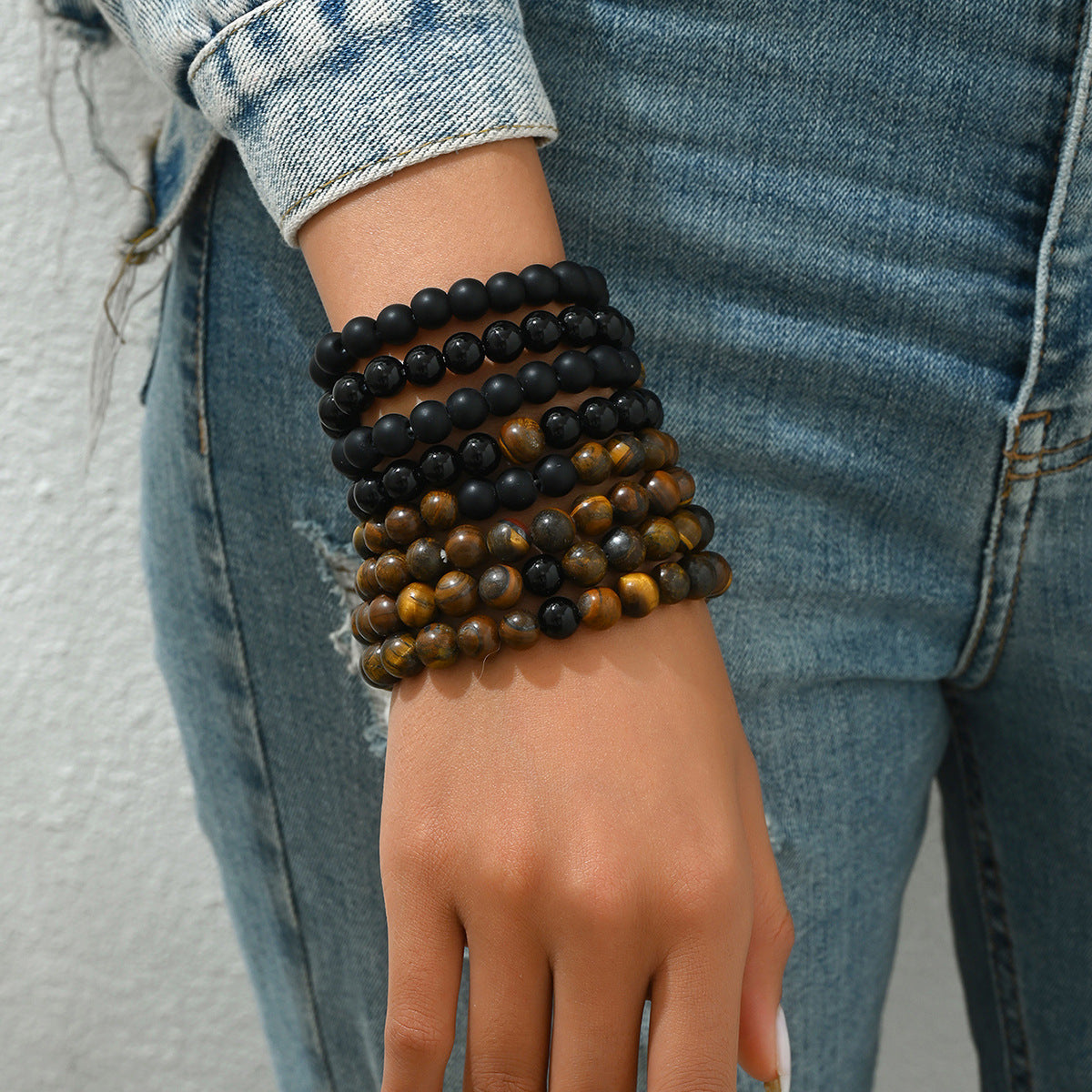 Fashionable Vintage OL Style Geometric Shape Natural Stone Braided Bracelet for Women