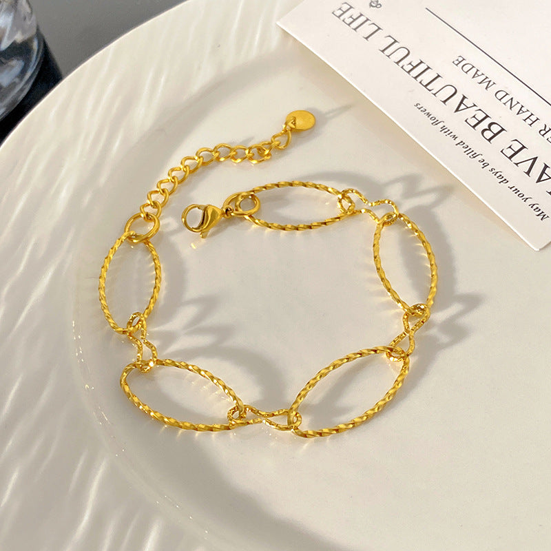 Minimalist Stainless Steel Cable Chain Bracelet with Embossed Pattern Unisex Jewelry