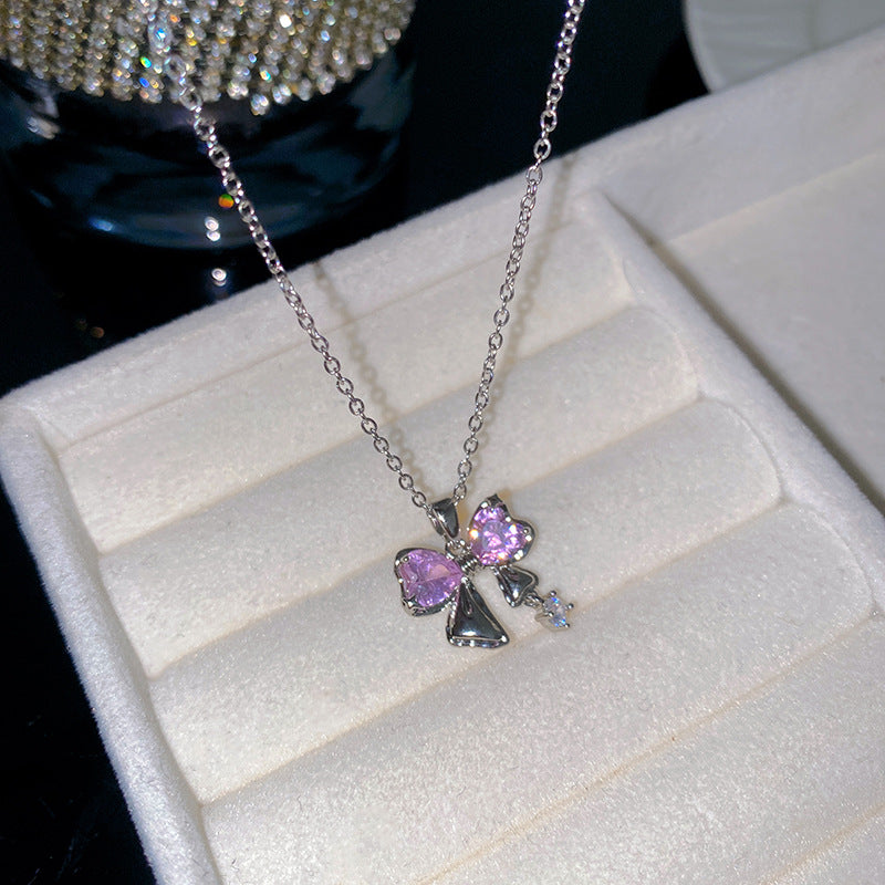 Sweet Butterfly Micro-Set Cubic Zirconia Brass Pendant Gold Plated Titanium Steel Necklace Cable Chain