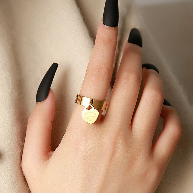 Minimalist Business Heart Titanium Steel Plated Ring for Unisex