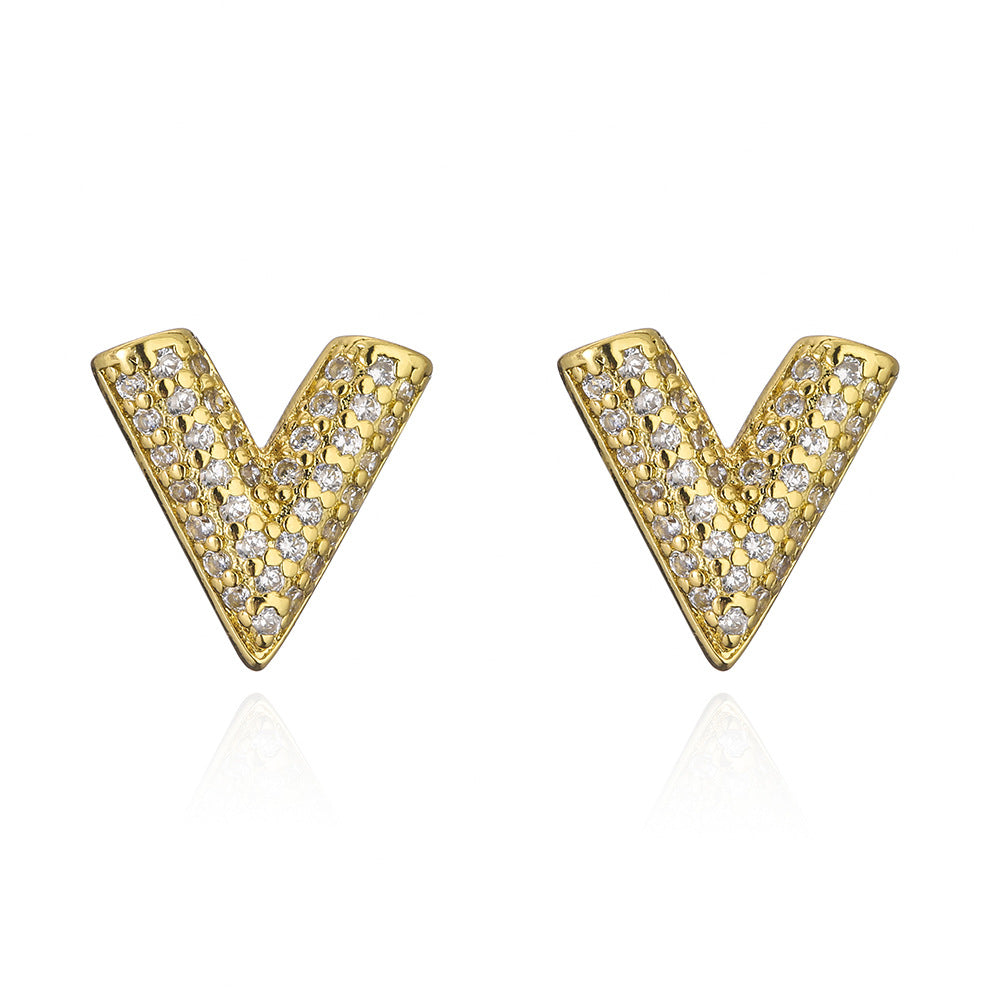 Minimalist Irregular Geometric Copper Stud Earrings with 18K Gold Plating and Zircon Accents for Women