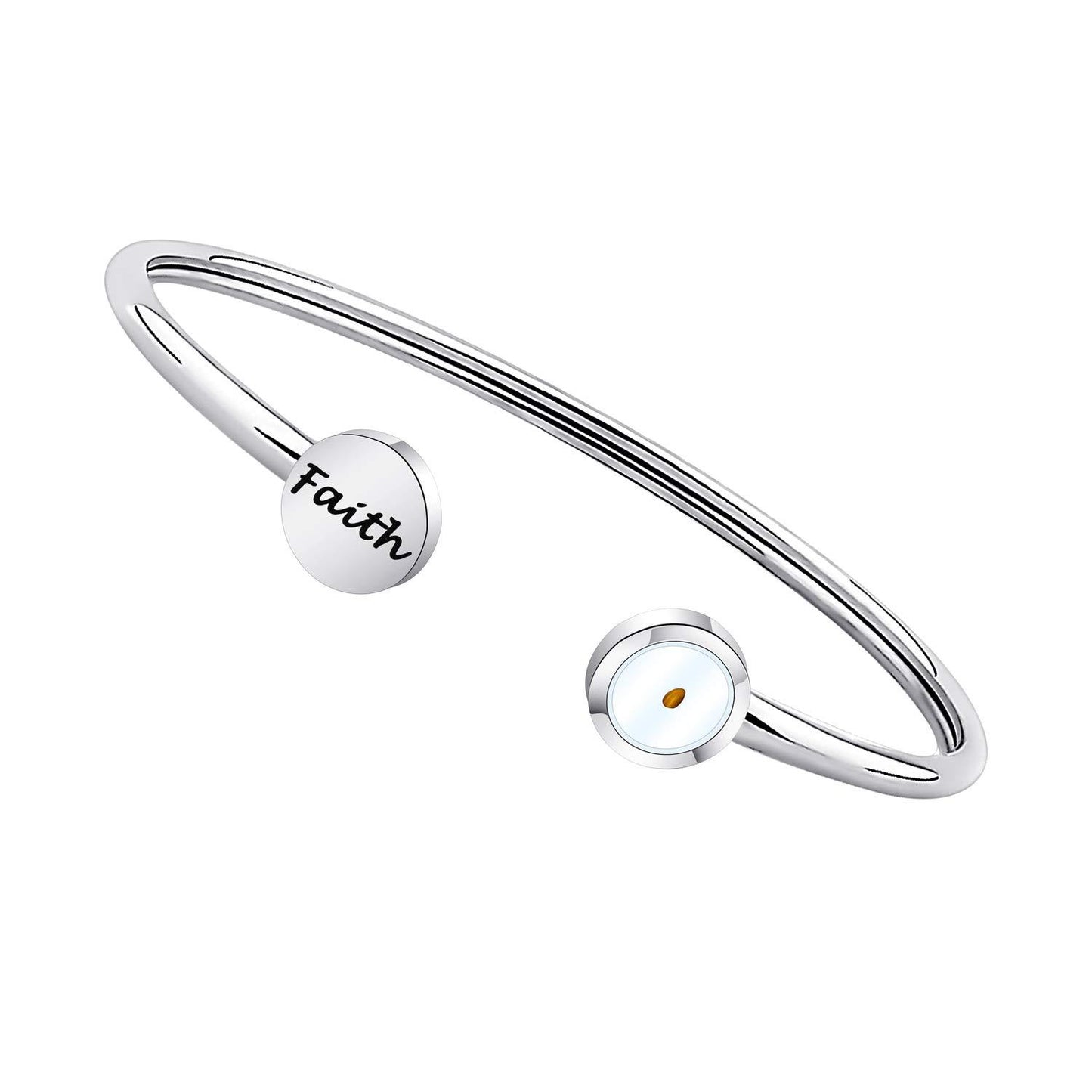 Minimalist Stainless Steel Polished Mustard Seed Open Bangle Bracelet Faith Jewelry