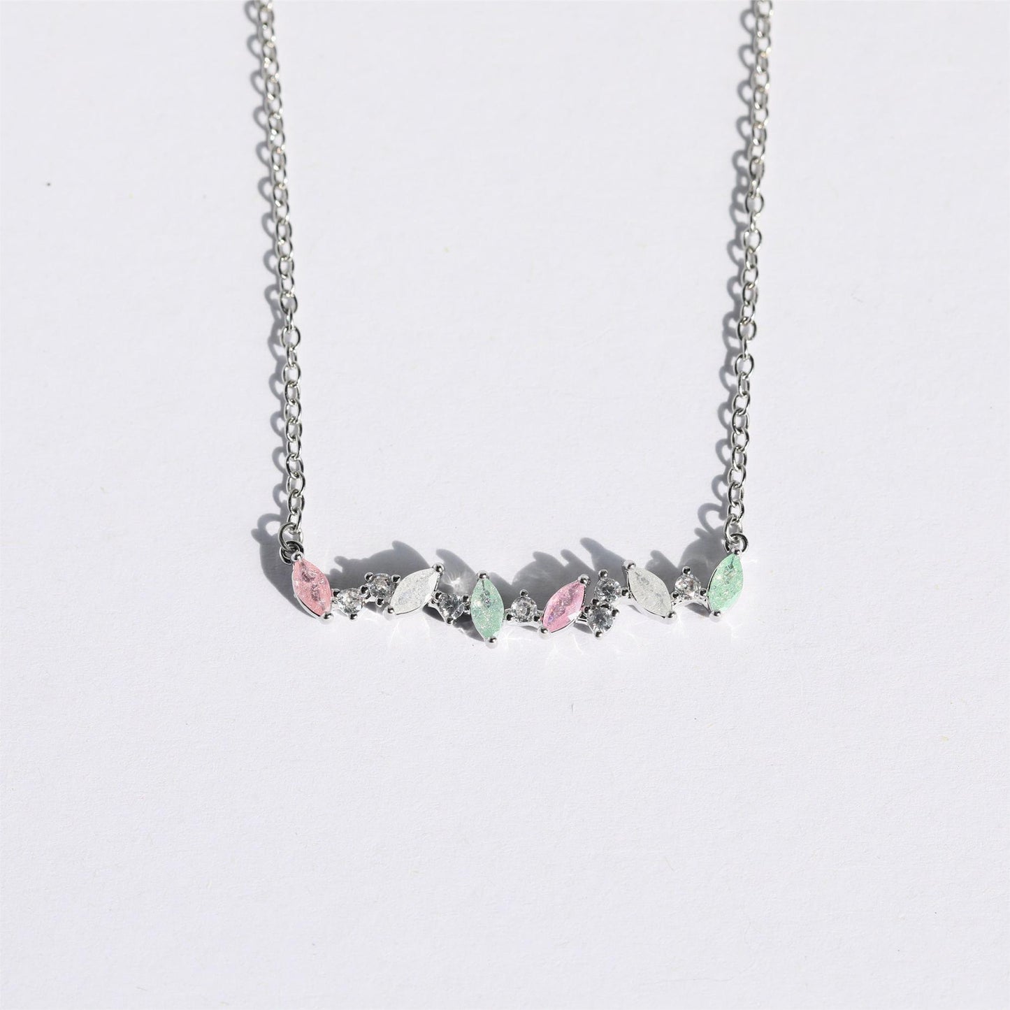 Minimalist Geometric Pendant Necklace for Women in Copper with Rhinestone Inlay and Plated Finish on O-Chain