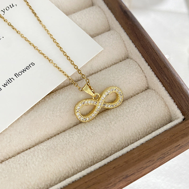 Minimalist Luxury Gold Plated Titanium Steel Number Pendant Necklace with Cubic Zirconia