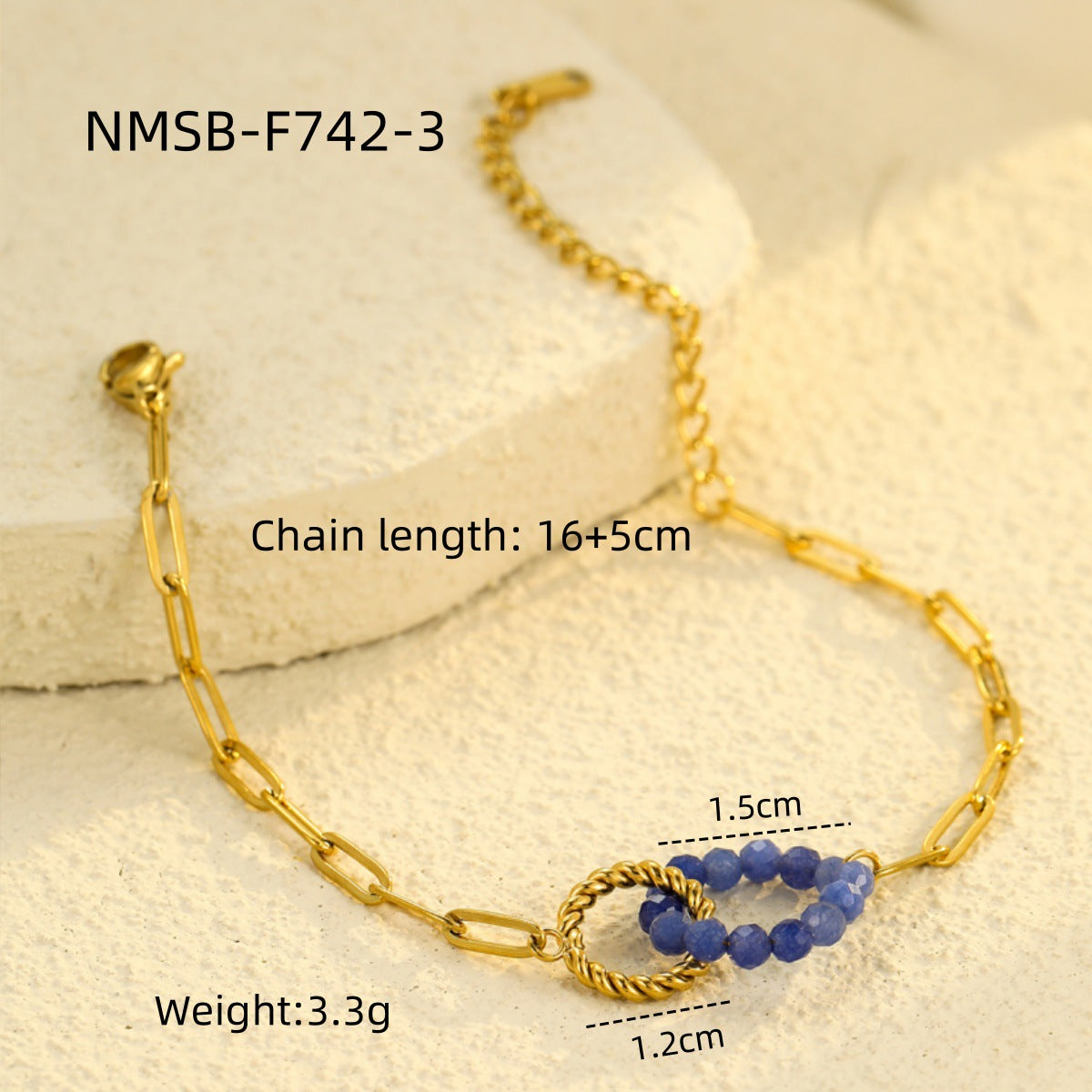 Bracciale circolare intrecciato da donna in stile vintage, realizzato in acciaio inossidabile con finitura placcata e dettagli in pietra naturale