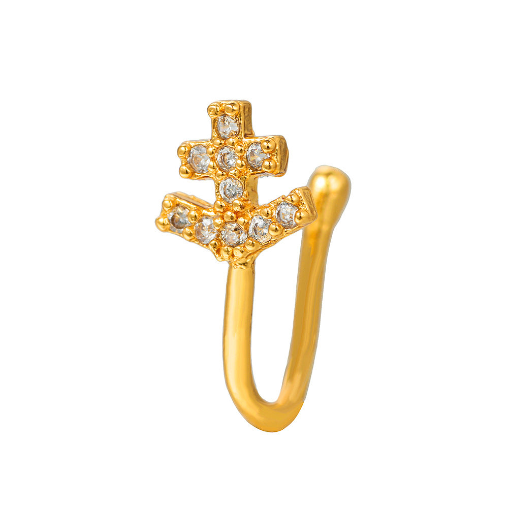 Minimalist Star Geometric Brass Cubic Zirconia Fake Nose Ring for Women