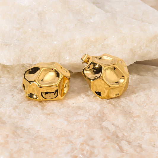 Pendientes de aro huecos pulidos de acero inoxidable con textura geométrica minimalista de panal para mujer