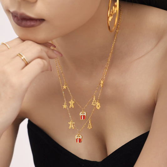 Collana con pendente di lusso con ruota panoramica geometrica in acciaio inossidabile placcato oro 18 carati e smalto colorato da donna