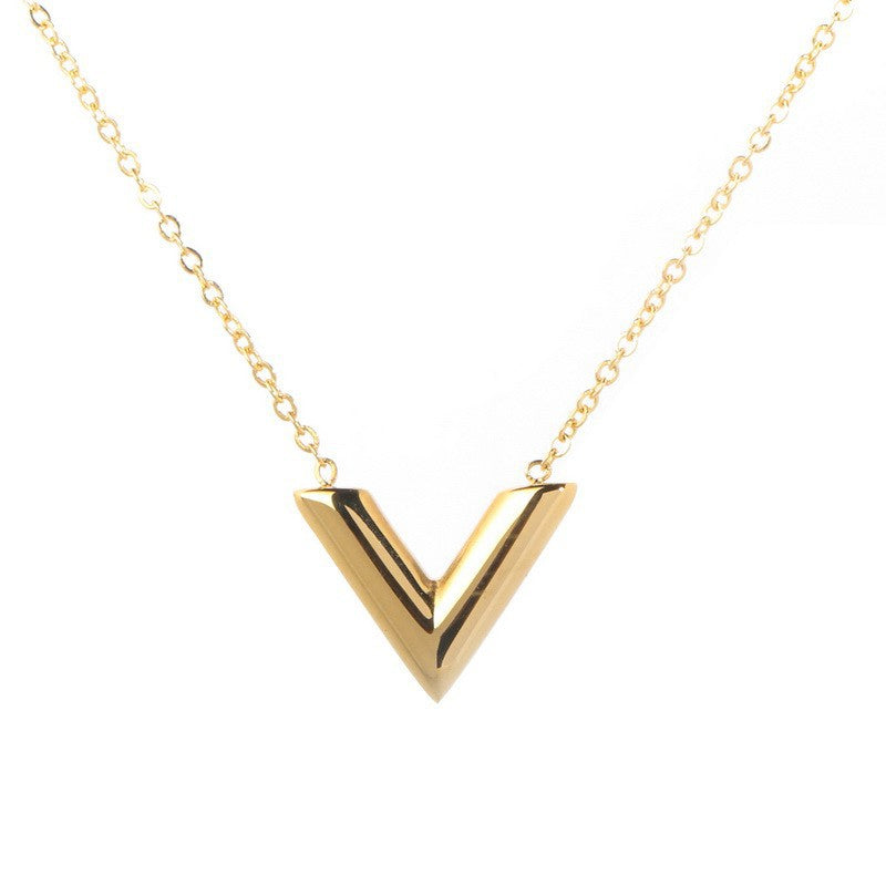 Minimalist Letter V Titanium Steel Pendant Necklace for Women with Plated Finish and Snake Chain