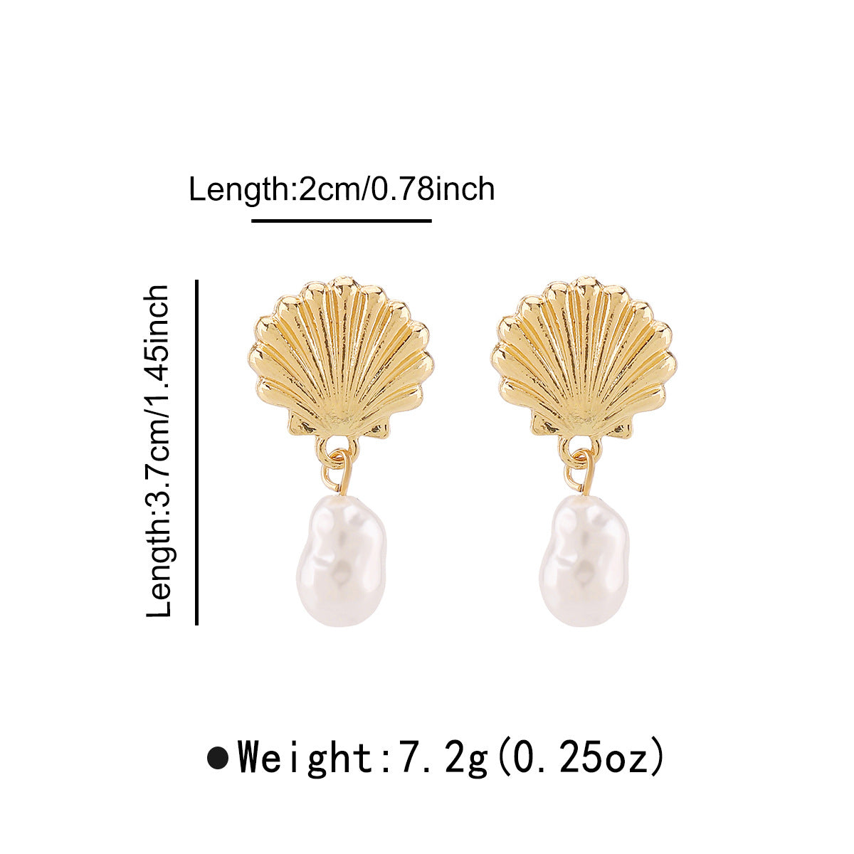 Orecchini da donna con conchiglie geometriche e perle stile vintage con base in lega e finitura ispirata agli strass