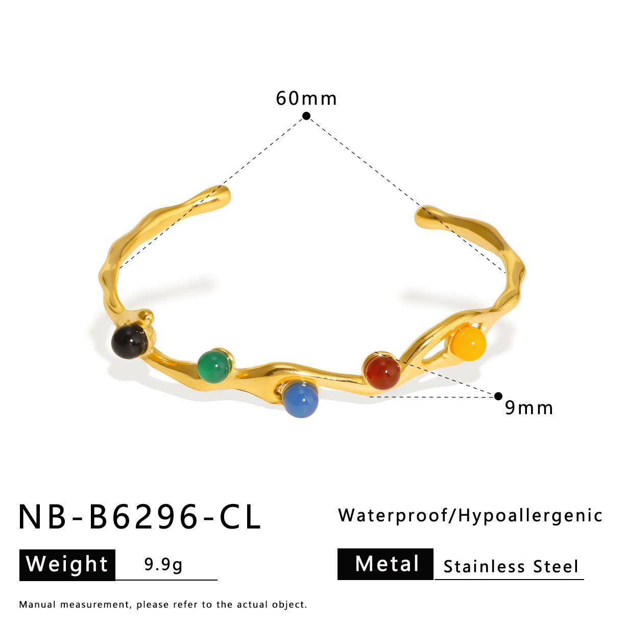 Vintage Style Titanium Steel Open Bangle for Women with Natural Stone and Pearl Inlay Geometric Design