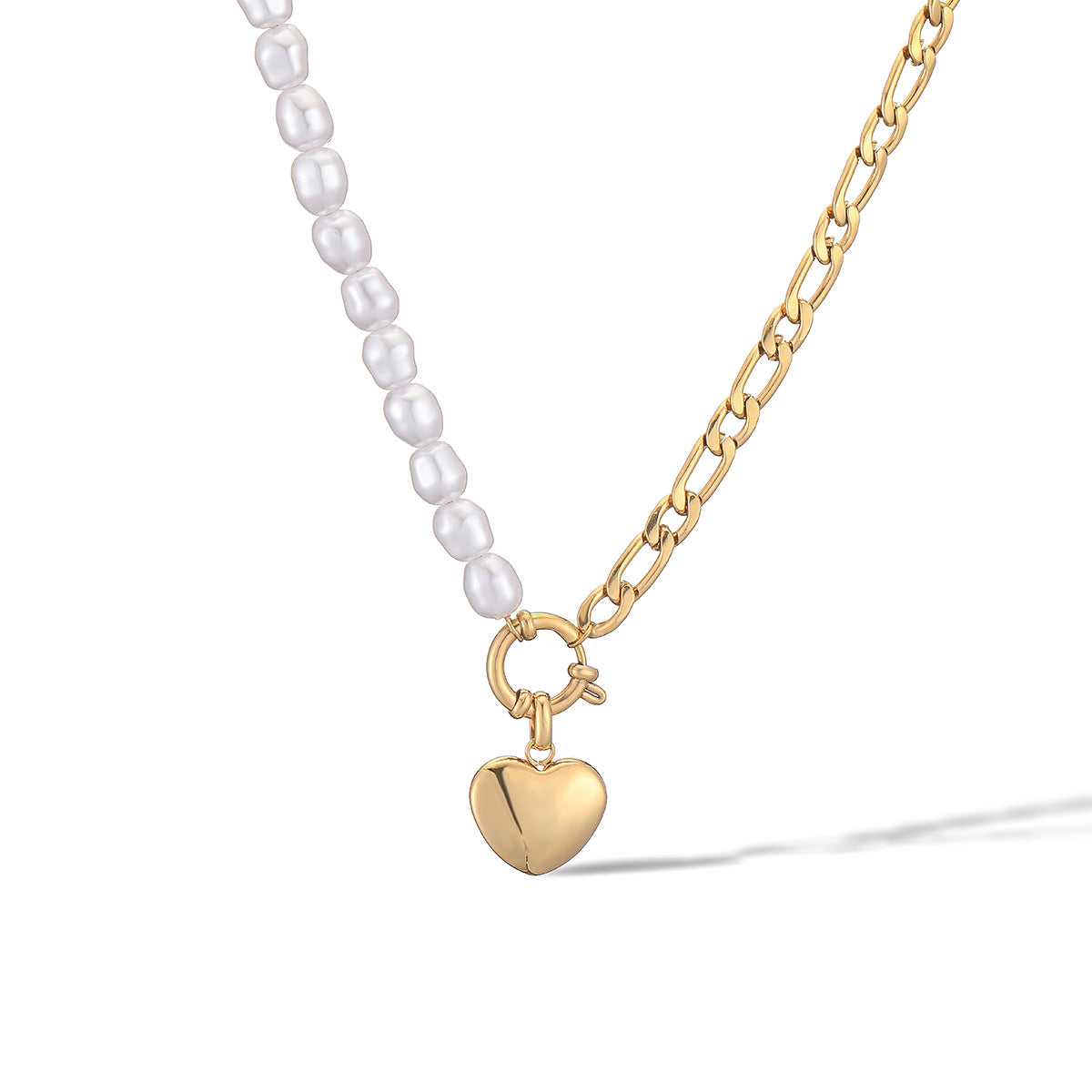 Collana da Donna Minimalista con Perle in Acciaio Inossidabile Placcato Oro 18K a Forma di Cuore