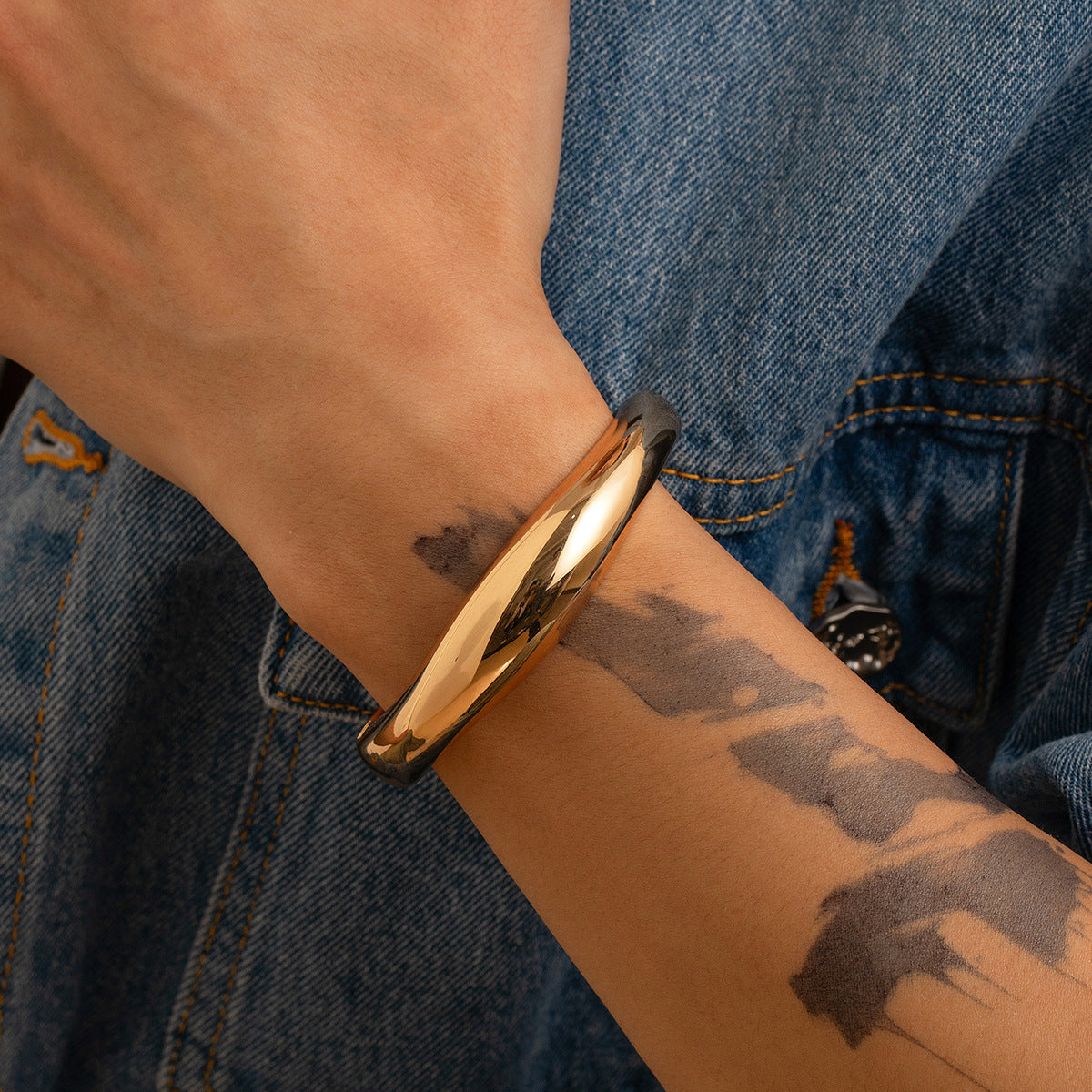 Hip-hop Men's Geometric Round Oval Plated Alloy Cuff Bracelet