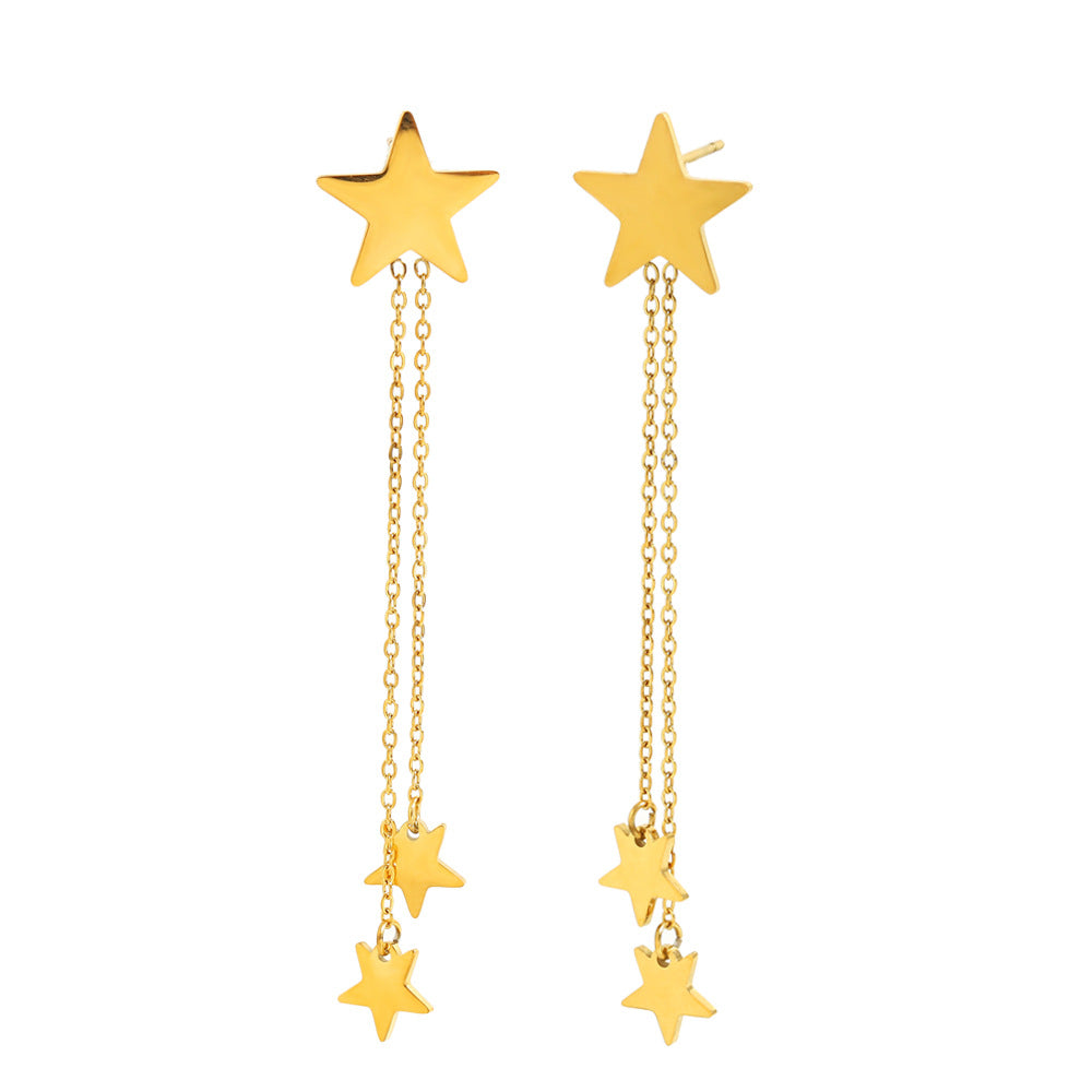 Minimalist Modern Star-Shaped Stainless Steel Earrings with 18K Gold Plating and Fringe Detail for Women