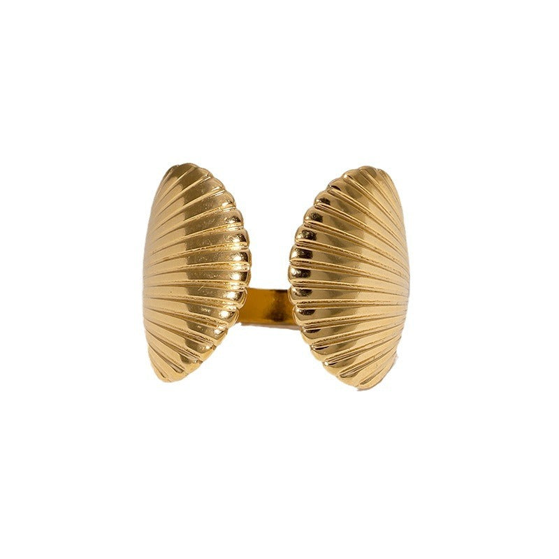 Anello aperto personalizzato a forma di conchiglia in acciaio inossidabile con placcatura in oro 18 carati da donna