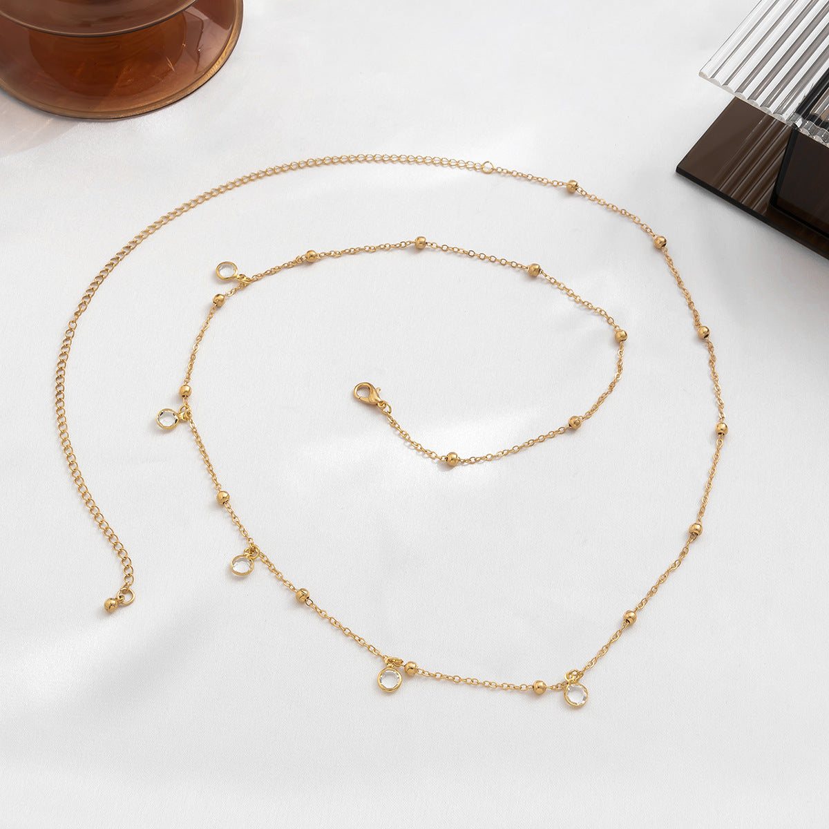 Minimalist Hip-hop Metal Chain Body Belt with Imitation Crystal and Tassel for Women