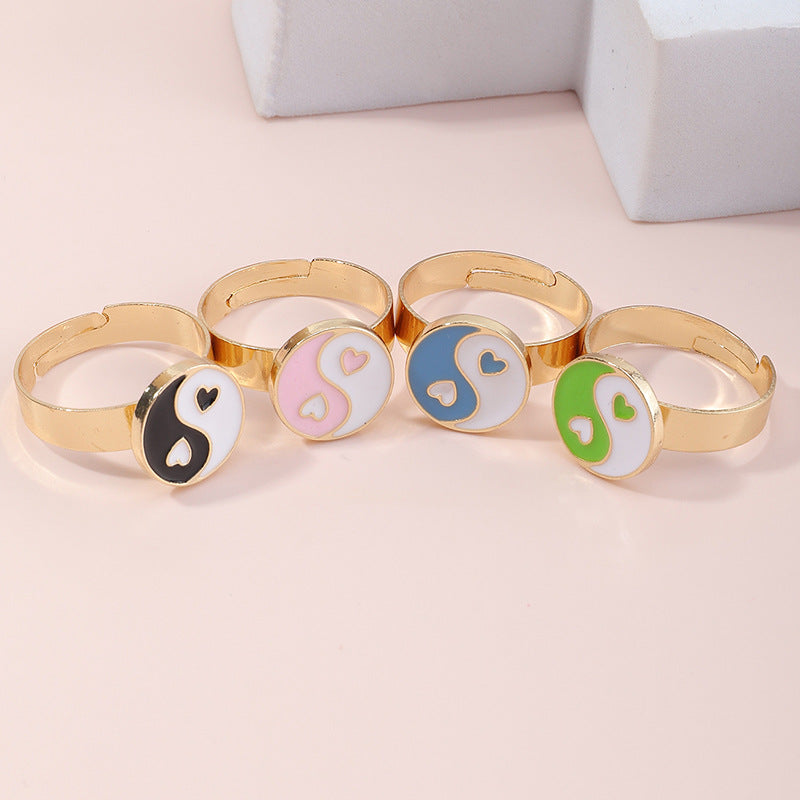 Anillo minimalista de aleación Yin Yang Bagua para niños y niñas de 6 a 10 años con acabado esmaltado