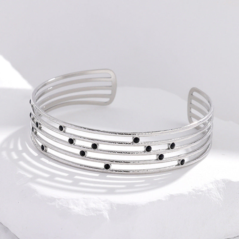 Adjustable Titanium Steel Bracelet for Women with Geometric Line Design Electroplated Finish Statement Cuff