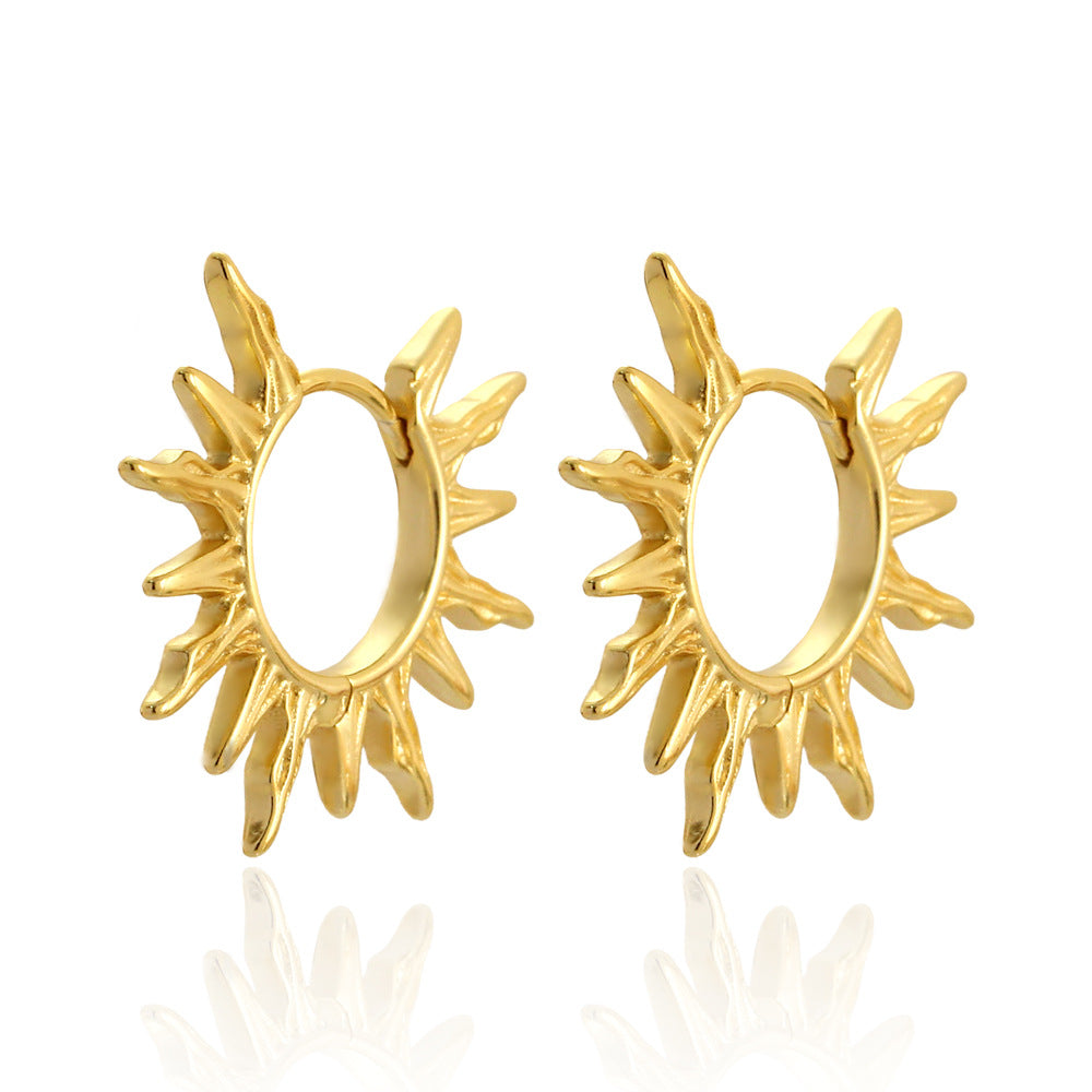 Exaggerated Geometric Sunflower Earrings in 925 Sterling Silver with Plated Finish for Women