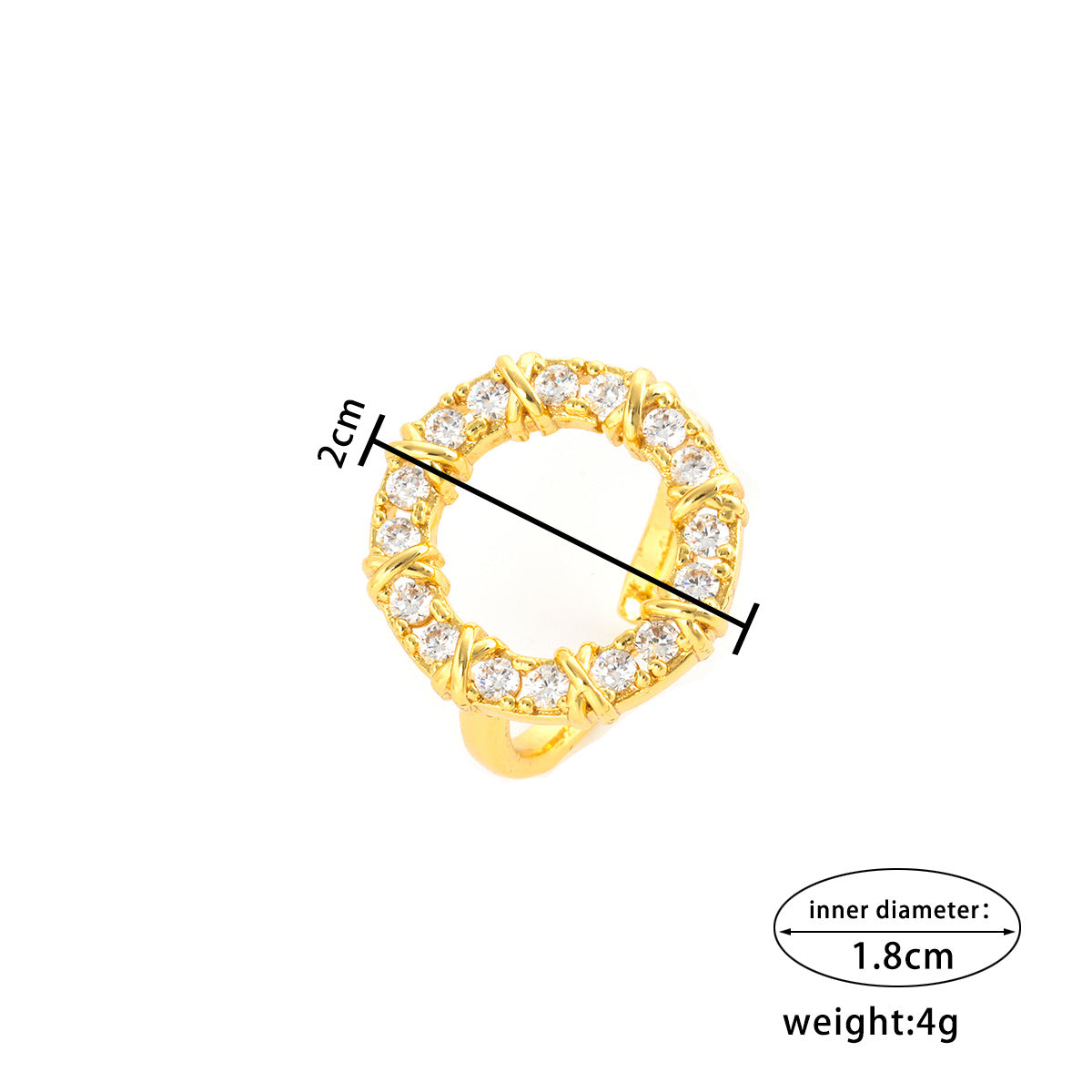 Anello minimalista geometrico in rame placcato oro con zirconi per donna