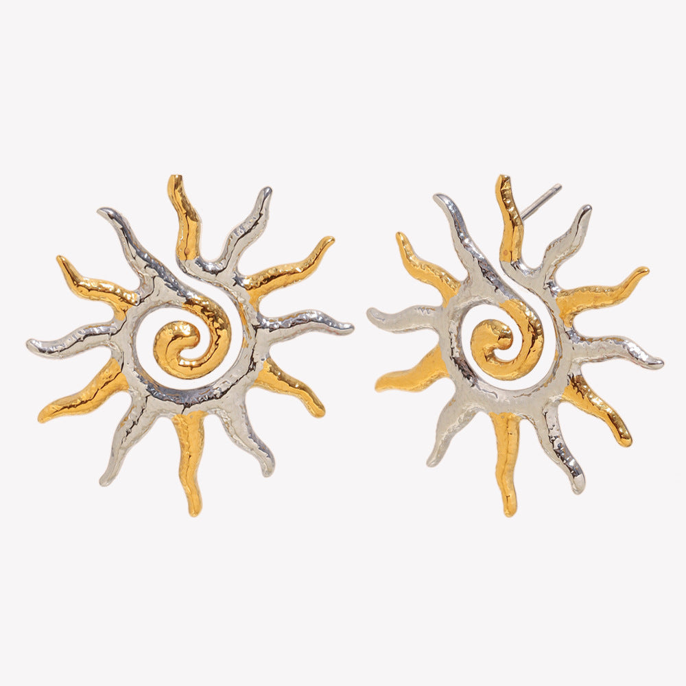 Orecchini a perno da donna a forma di sole, geometrici e minimalisti, in acciaio inossidabile placcato oro 18K