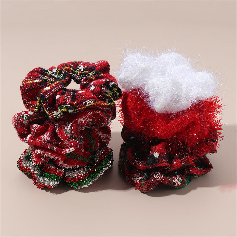 Set di elastici per capelli per bambini a tema natalizio con fiocchi di neve rossi, design ondulato e dettagli a righe