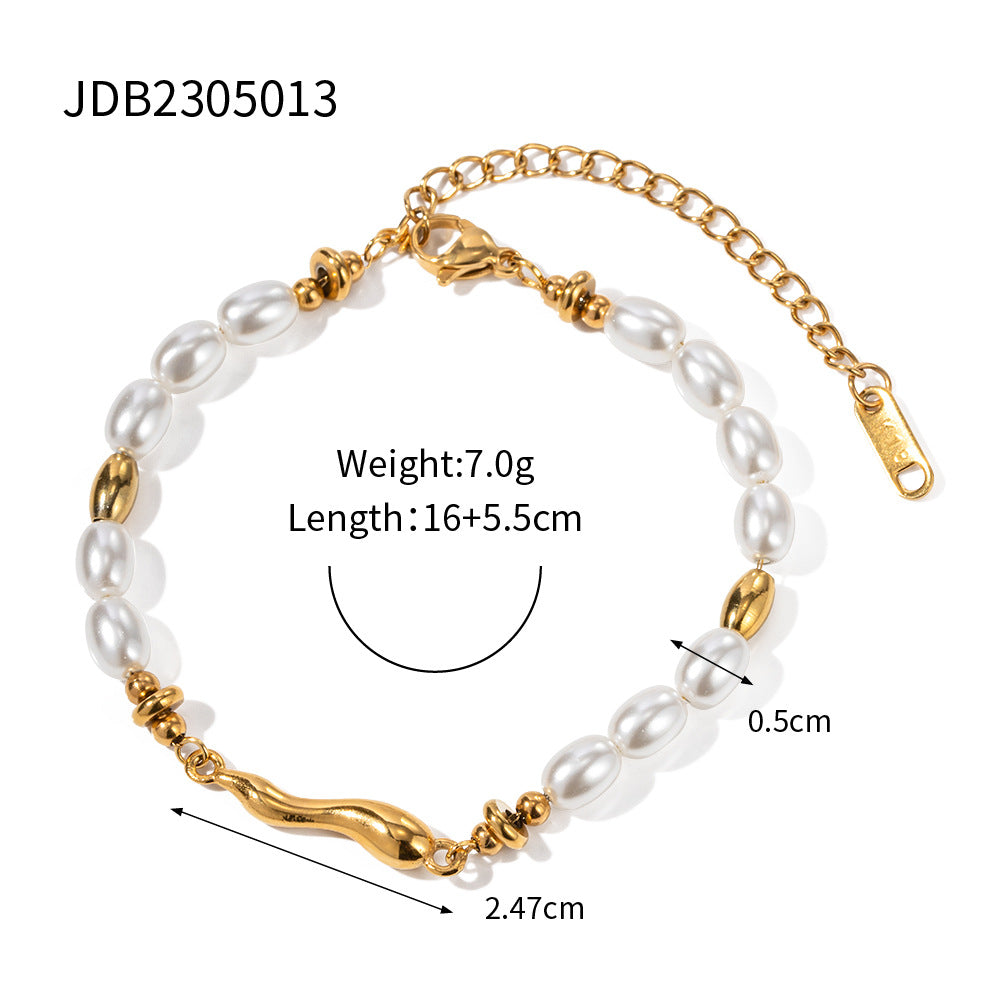 Sweet Geometric Round Pearl Plated Stainless Steel Bracelet for Women