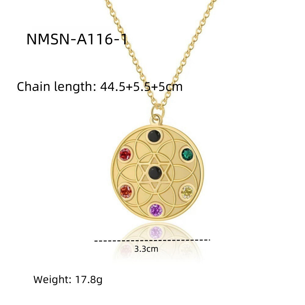 Fashionable Office-Style Round Pendant Necklace in Stainless Steel with Rhinestone Inlay for Women