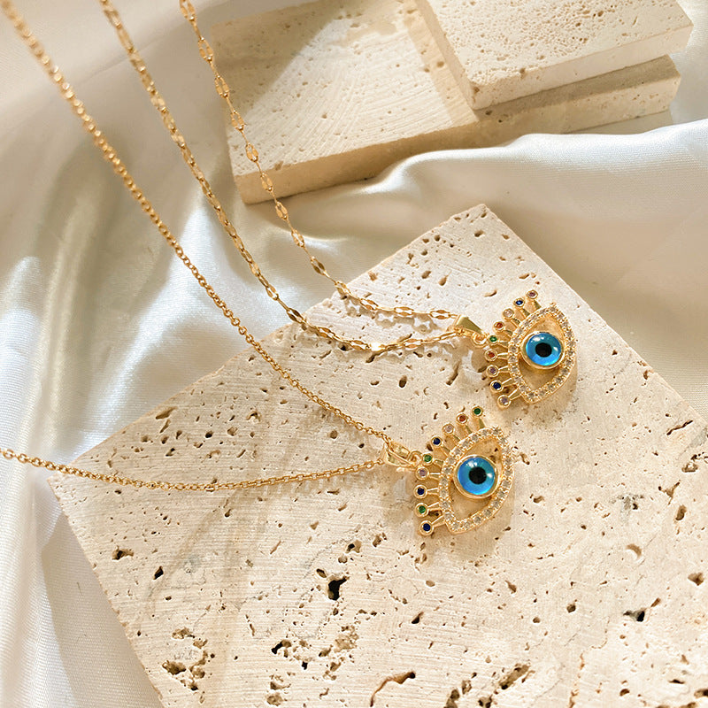 Streetwear Titanium Steel Evil Eye Necklace Plated Cable Chain Unisex Jewelry