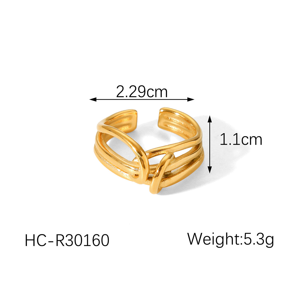 Minimalist Geometric Open-End Stainless Steel Ring for Women with 18K Gold Plating