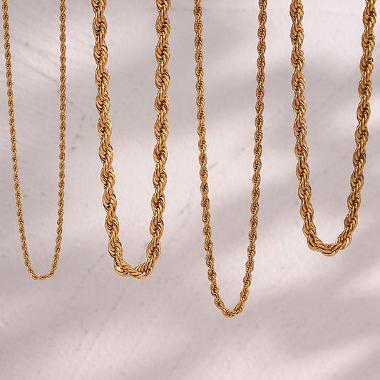 Minimalist Elegant Geometric Stainless Steel Gold Plated Rope Chain Necklace for Women