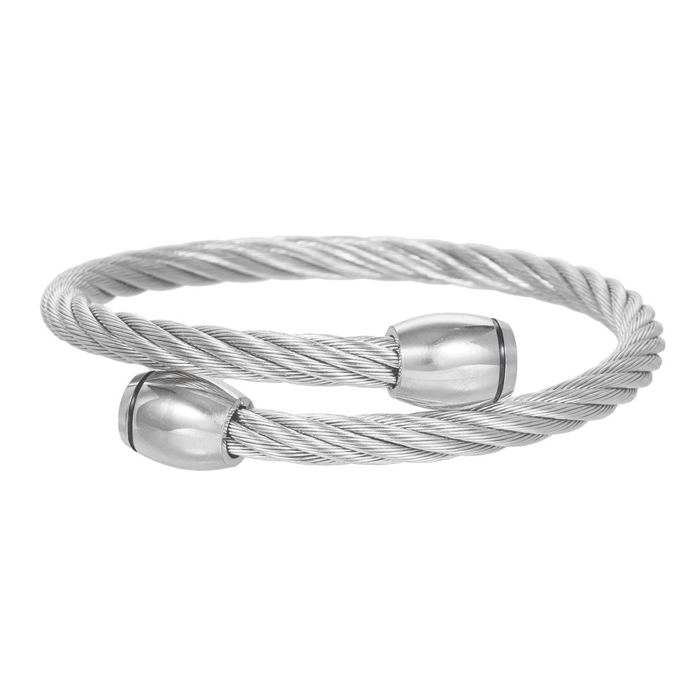 Hip-hop Punk Round Geometric Drip Oil Plated Titanium Steel Adjustable Open Cuff Bracelet for Men