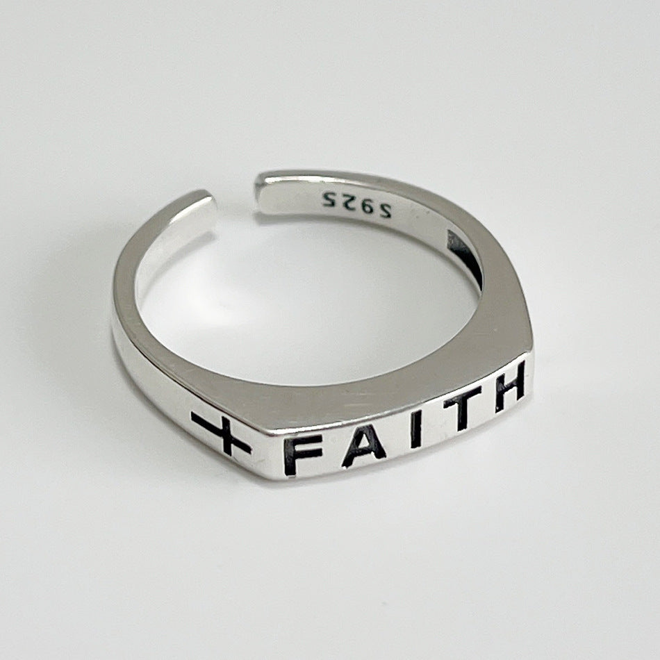 Minimalist 925 Sterling Silver Square Cross Inlay Ring for Women
