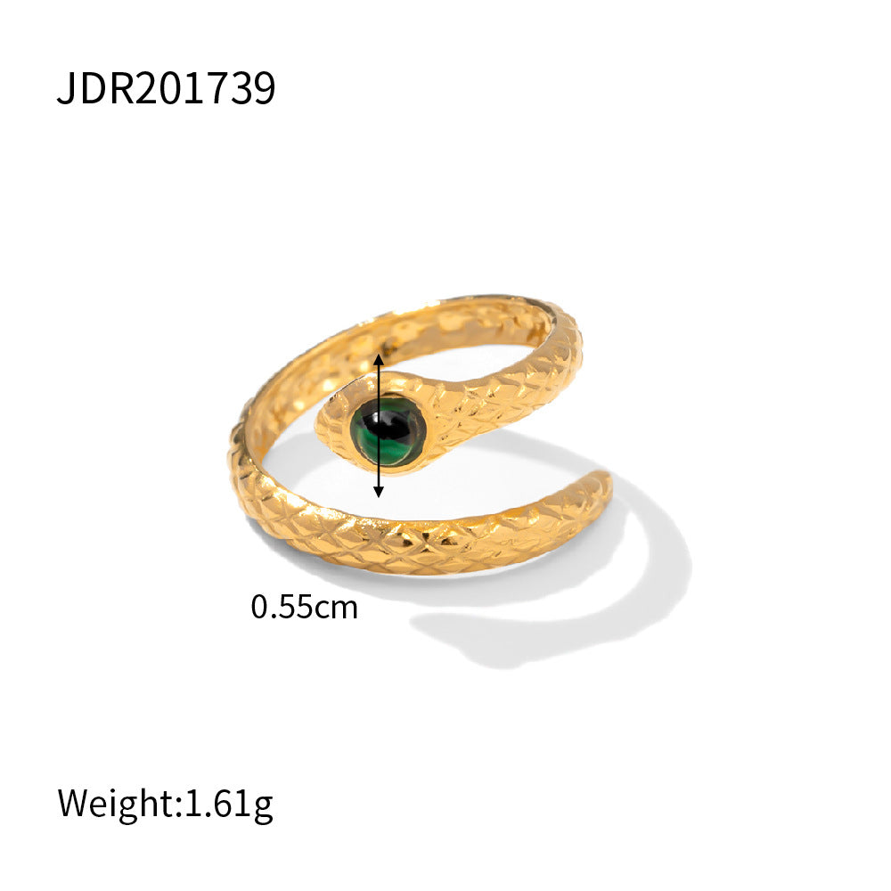 Anello minimalista geometrico in acciaio inossidabile con placcatura in oro 18 carati e malachite naturale per donna