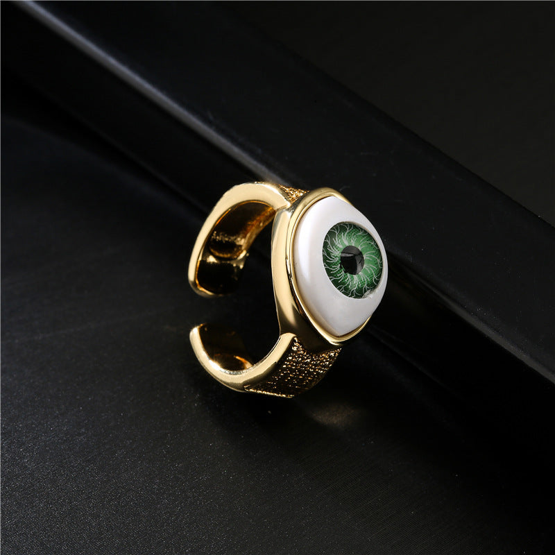 Anello Geometrico Occhio di Allah in Rame con Placcatura in Oro 18K da Donna con Fascia Aperta Regolabile