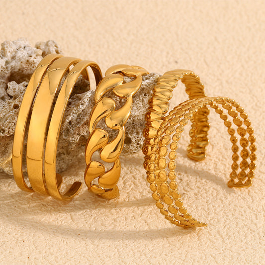 Pulsera de disco redondo en forma de lágrima chapada en oro de 18 quilates de acero inoxidable, minimalista y a la moda para mujer