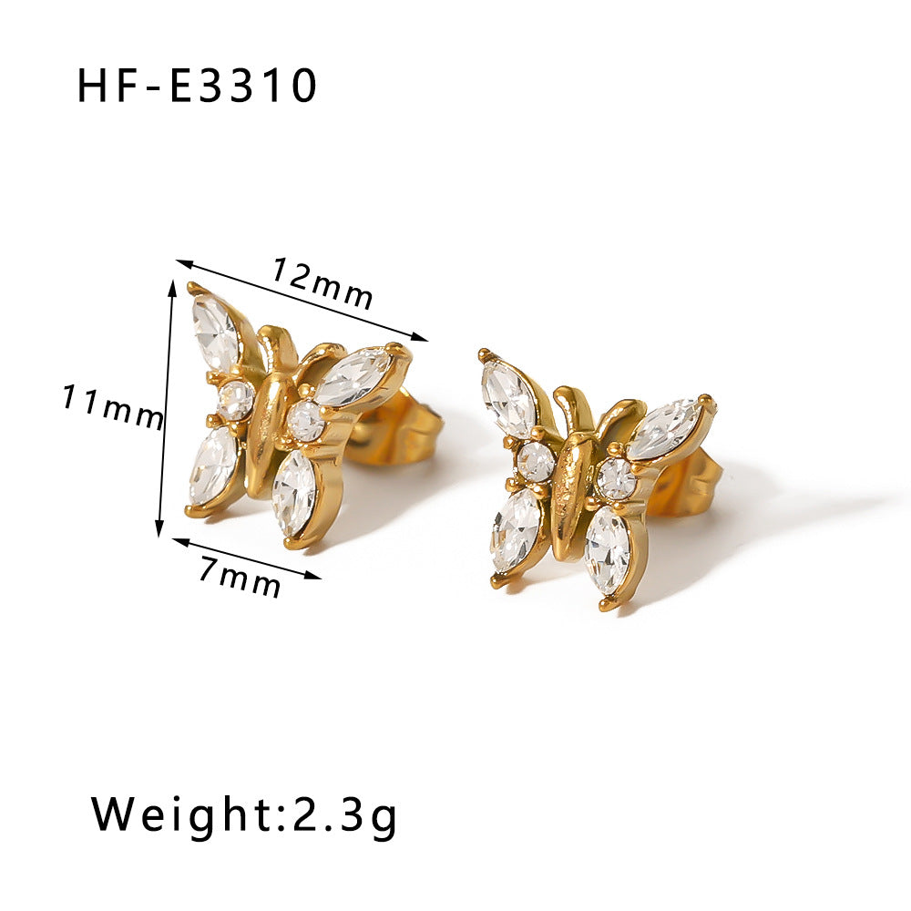Orecchini Irregolari a Farfalla con Zirconi e Perle in Acciaio Inossidabile con Placcatura in Oro 18K da Donna