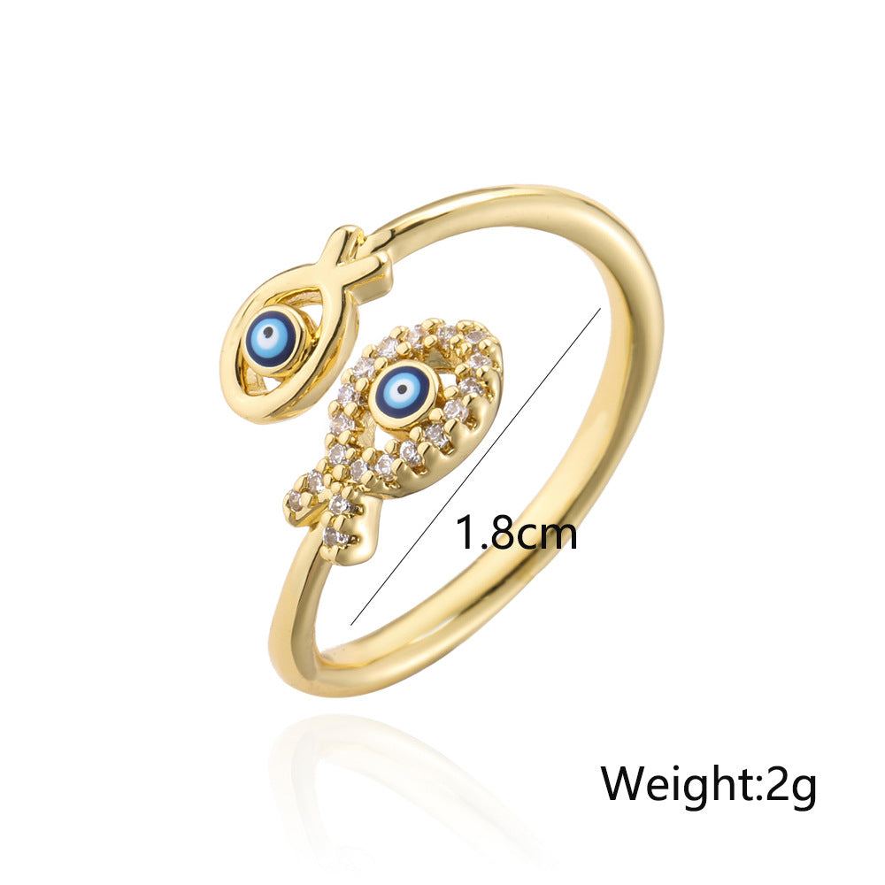 Minimalist Geometric Evil Eye Ring in Copper with Gold Plating and Micro-Pave Setting