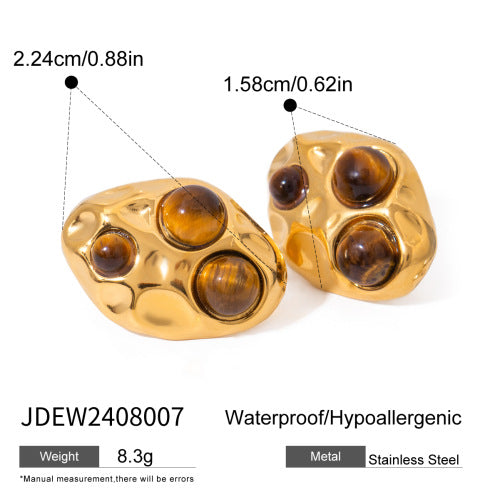 Anillo de ojo de tigre geométrico para mujer en acero inoxidable con acabado chapado, accesorio de moda minimalista