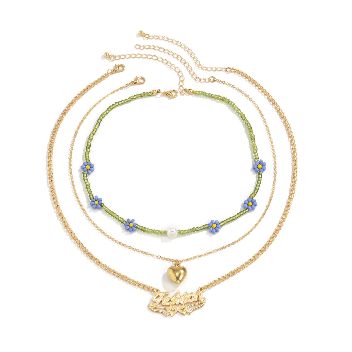 Collana a strati con lettere a forma di margherita, dolce e grintosa, in lega con finitura galvanizzata, perline in resina, ciondolo geometrico, stile floreale fresco per donna