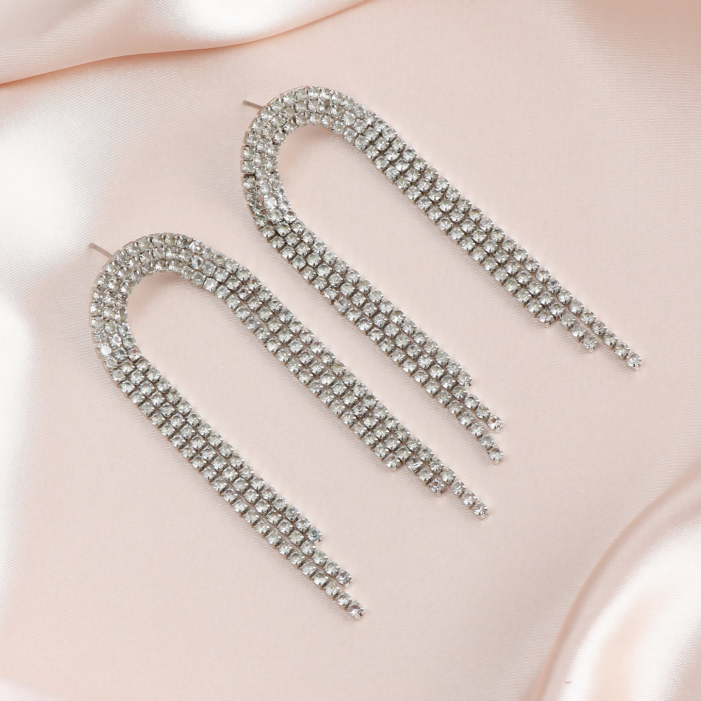 Geometric Style Long Dangle Earrings for Women with Rhinestone Accents and Plated Metal Finish