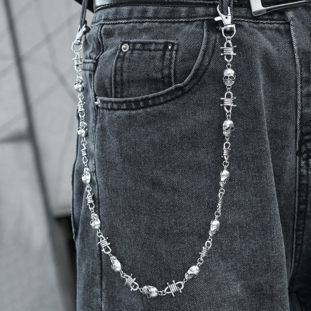 Punk Vintage Hip-hop Zinc Alloy Polished Skull Waist Chain for Men and Women
