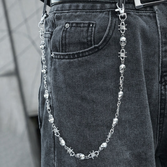 Punk Vintage Hip-hop Zinc Alloy Polished Skull Waist Chain for Men and Women