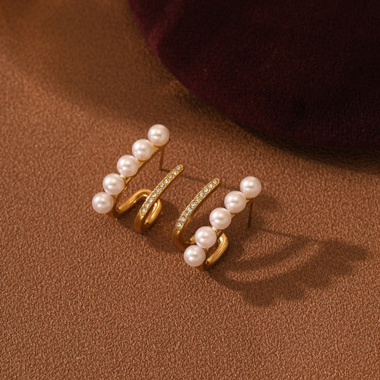 French Vintage Court Style Freshwater Pearl 18K Gold Plated Titanium Steel Earrings for Women