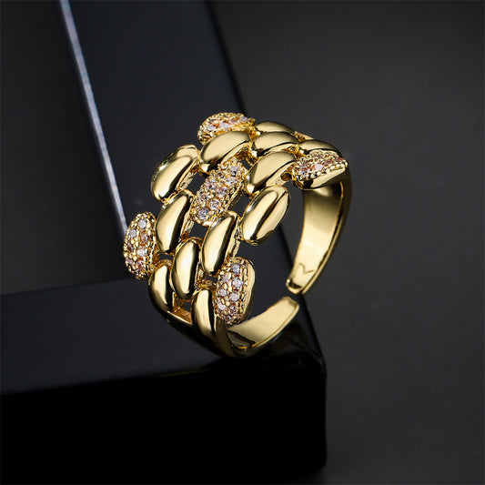 Minimalist Geometric 18K Gold Plated Brass Ring with Micro-inlaid Cubic Zirconia for Women